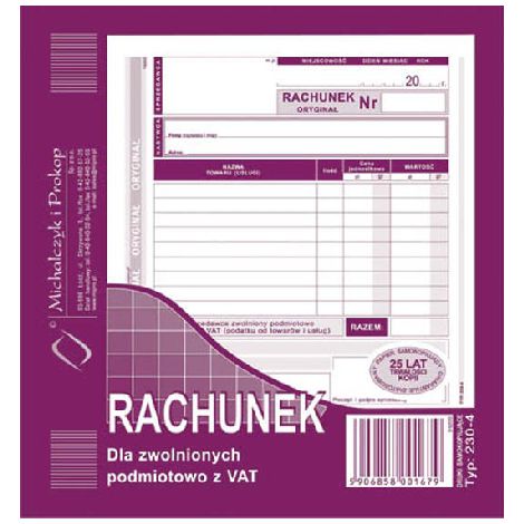 Druk MiP Rachunek dla Zwolnionych z VAT 2/3 A5/80